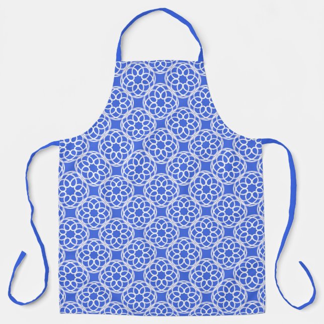 Blue White Geometric Seamless Pattern Apron (Front)