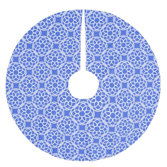 Blue White Geometric Seamless Pattern Brushed Polyester Tree Skirt (Front)