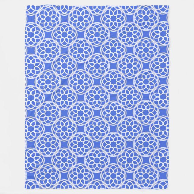 Blue White Geometric Seamless Pattern Fleece Blanket (Front)