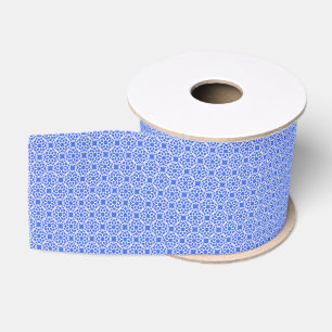 Blue White Geometric Seamless Pattern Grosgrain Ribbon