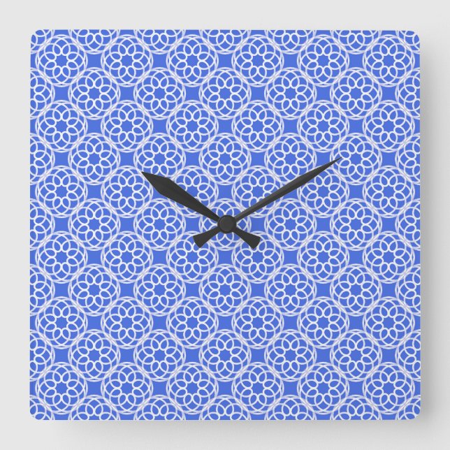Blue White Geometric Seamless Pattern Square Wall Clock (Front)