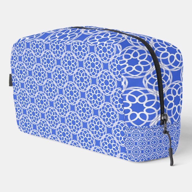 Blue White Geometric Seamless Pattern Toiletry Bag (Right Corner)