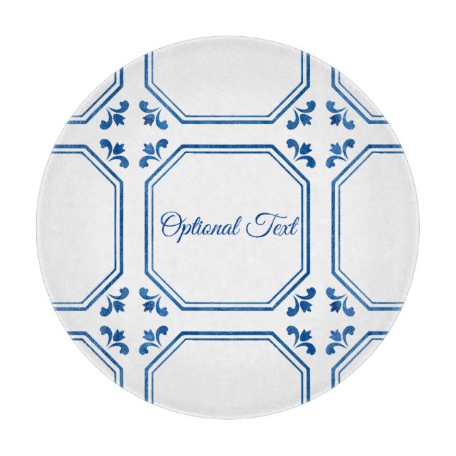 Blue & White Geometry & Flowers  Cutting Board (Front)