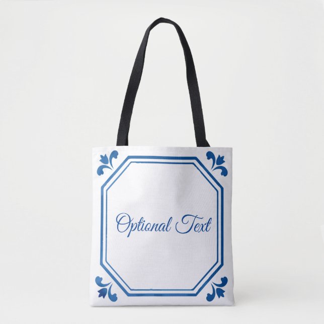 Blue & White Geometry & Flowers   Tote Bag (Front)
