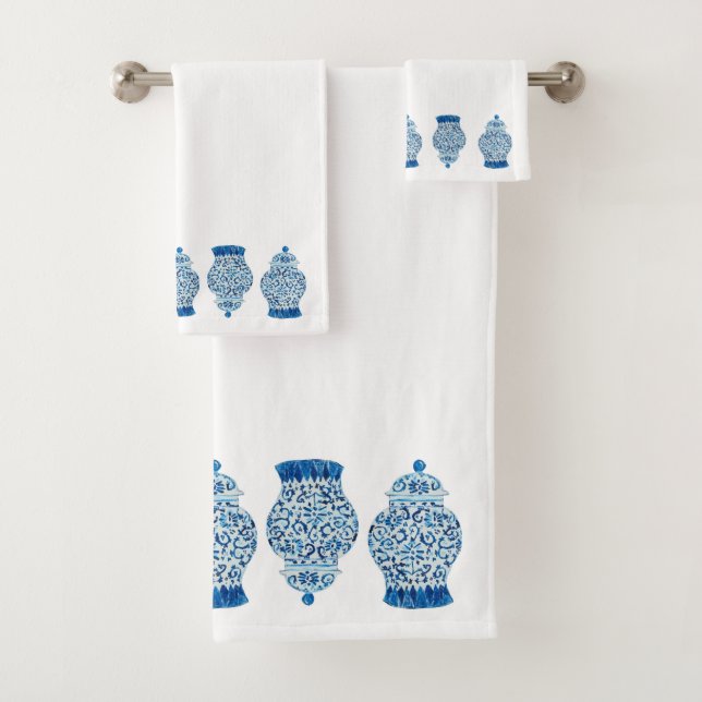 Blue White  Ginger Jar Bath Towel Set (Insitu)