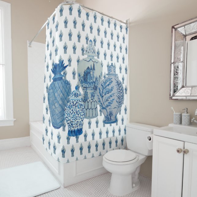Blue & White Ginger Jars Shower Curtain (In Situ)
