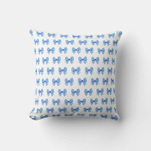 Blue-white gingham bow pattern cushion