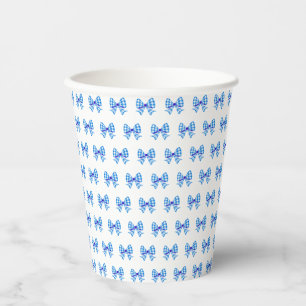 Blue-white gingham bow pattern paper cups