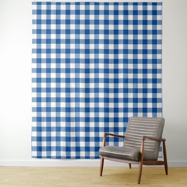 Blue & White Gingham Check Tapestry (In Situ)
