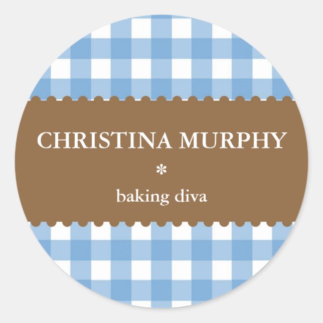 blue white gingham homemade food label seal (Front)