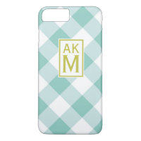 Blue & White Gingham Monogram iPhone 7 Plus Case
