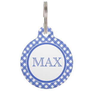 Blue & White Gingham Pattern  Personalised Pet Tag