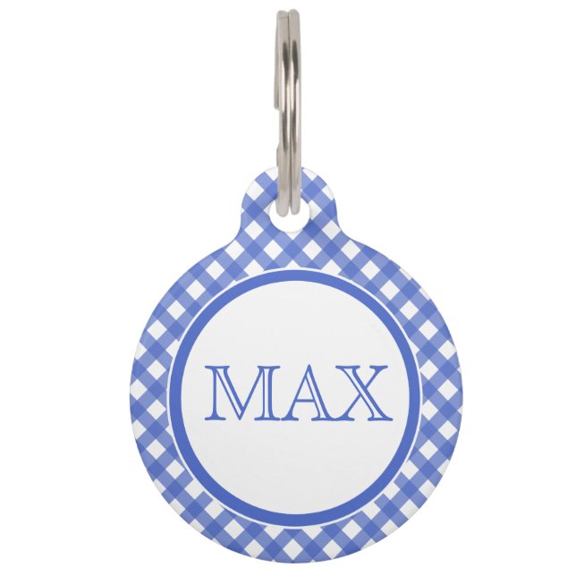 Blue & White Gingham Pattern  Personalised Pet Tag (Front)