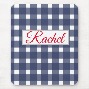 Blue White Gingham Personalised Mouse Pad