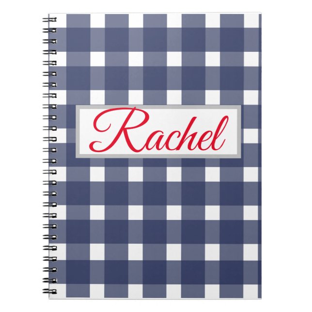 Blue White Gingham Personalised Notebook (Front)