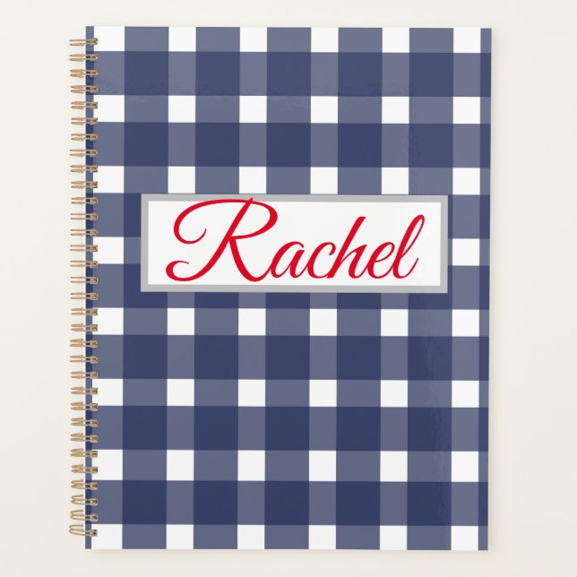 Blue White Gingham Personalised  Planner (Front)