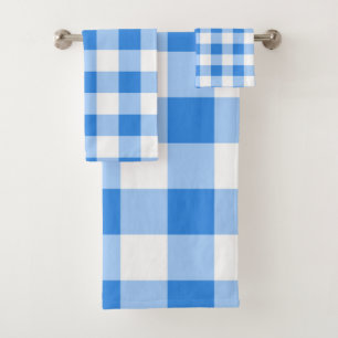 Blue & White Gingham Plaid Chequered Pattern Bath Towel Set