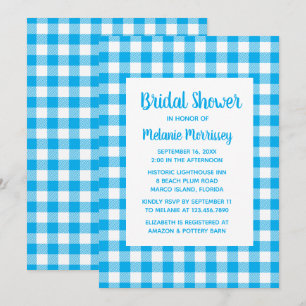 Blue White Gingham Plaid Country Bridal Shower Invitation