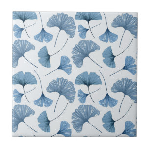 Blue & White Gingko leaf pattern  Tile