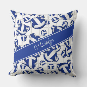 blue white girly volleyballs w net accent pattern cushion