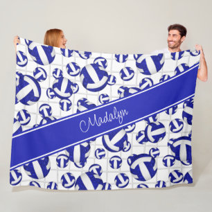 blue white girly volleyballs w net accent pattern fleece blanket