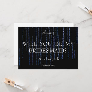 Blue White Glitter Foil Will You Be My Bridesmaid Invitation