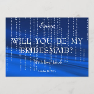 Blue White Glitter Foil Will You Be My Bridesmaid Invitation