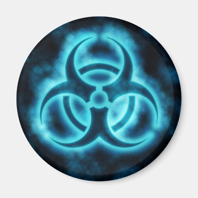 Blue-White Glow Biohazard Symbol Magnet (Front)