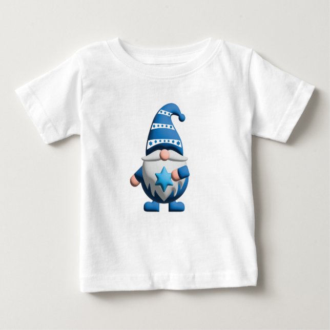 Blue White Gnome holding Star of David Baby T-Shirt (Front)
