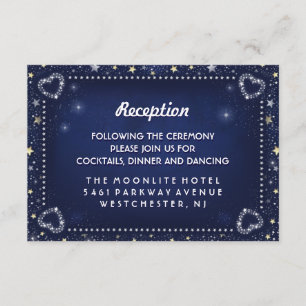Blue White Gold 3.5 x 5 Hearts & Stars Reception Invitation
