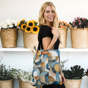 Blue White Gold Abstract Geometric Art Tote Bag