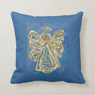 Blue, White, Gold Angel Decorative Throw Pillow