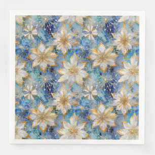 Blue White Gold Christmas Poinsettias Napkin