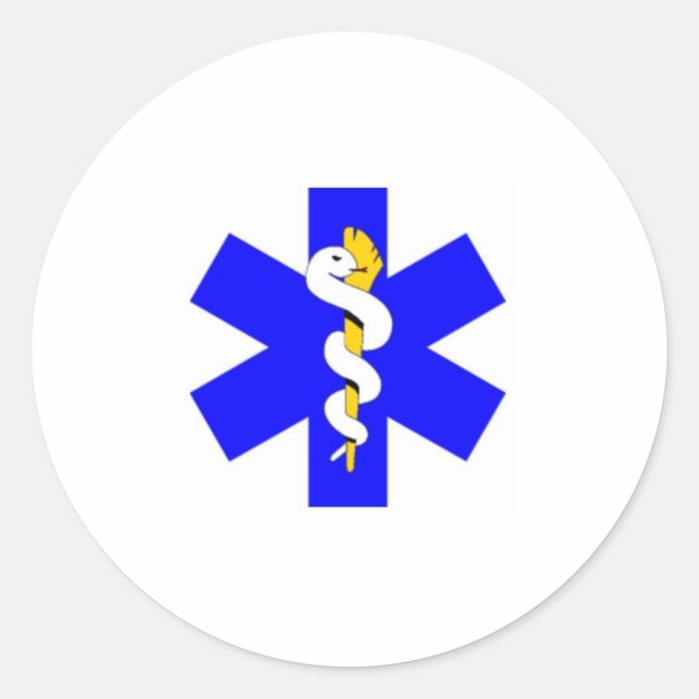     blue, white, & gold classic round sticker (Front)