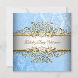 Blue White Gold Elegant Party Invitation