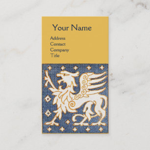 BLUE WHITE GOLD FANTASY GRIPHON MONOGRAM BUSINESS CARD