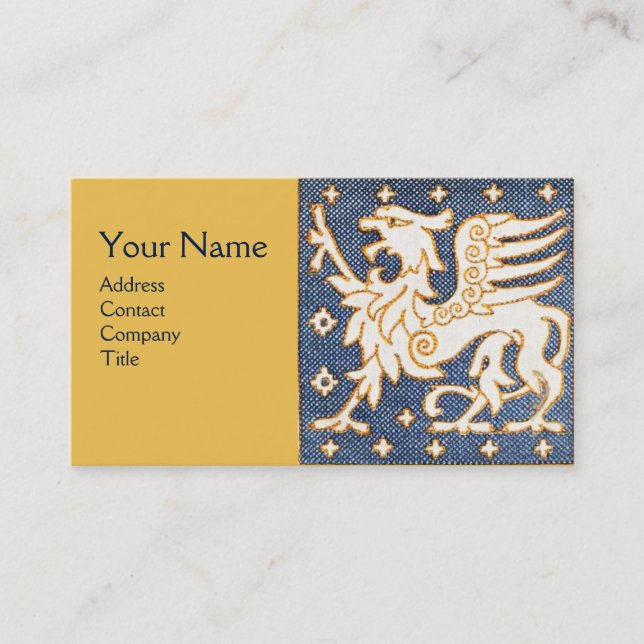 BLUE WHITE GOLD FANTASY GRYPHON MONOGRAM BUSINESS CARD (Front)