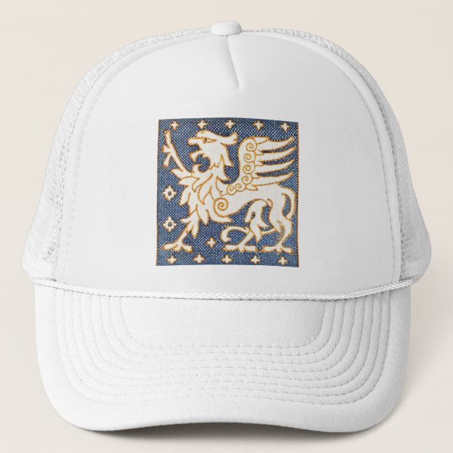 BLUE WHITE GOLD FANTASY GRYPHONS TRUCKER HAT (Front)