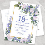 Blue White Gold Floral 18th Birthday Party  Invitation Postcard<br><div class="desc">An elegant and feminine birthday party invitation postcard.</div>