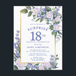 Blue White Gold Floral 18th Surprise Birthday Invitation Postcard<br><div class="desc">Honour a special person with this elegant and feminine birthday surprise party invitation postcard.</div>