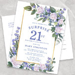 Blue White Gold Floral 21st Surprise Birthday Invitation Postcard<br><div class="desc">Honour a special person with this elegant and feminine birthday surprise party invitation postcard.</div>