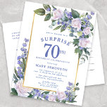 Blue White Gold Floral 70th Surprise Birthday Invitation Postcard<br><div class="desc">Honour a special person with this elegant and feminine birthday surprise party invitation postcard.</div>