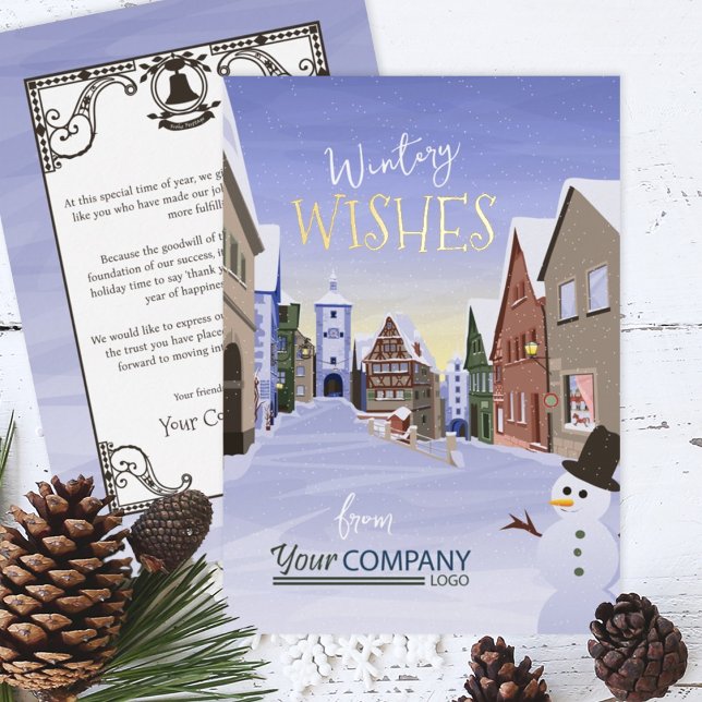Blue, White, Gold German Bavaria Company (Nostalgic Light Blue Winter Company Holiday Greeting Cards Rothenburg, German)