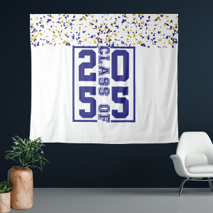 Blue White Gold Graduation Class of Typography Tapestry