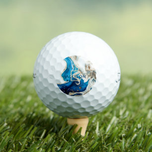 Blue White Gold Marble Abstract Art Monogram Golf Balls