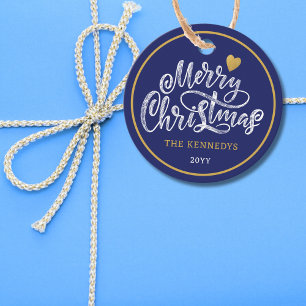 Blue White Gold Merry Christmas Favour Tags