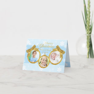 Blue White Gold Ornaments Christmas Photo Card