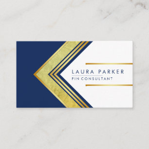 Blue White Gold Professional Geometric Modern Business Card