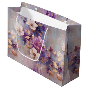 Blue White Gold Purple Floral Birthday Large Gift Bag