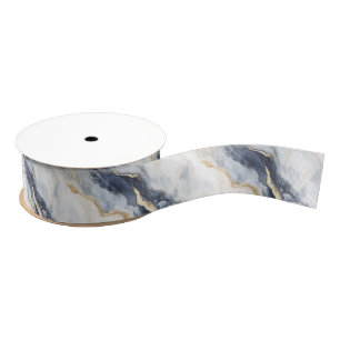 Blue White Gold Wavy Abstract Grosgrain Ribbon